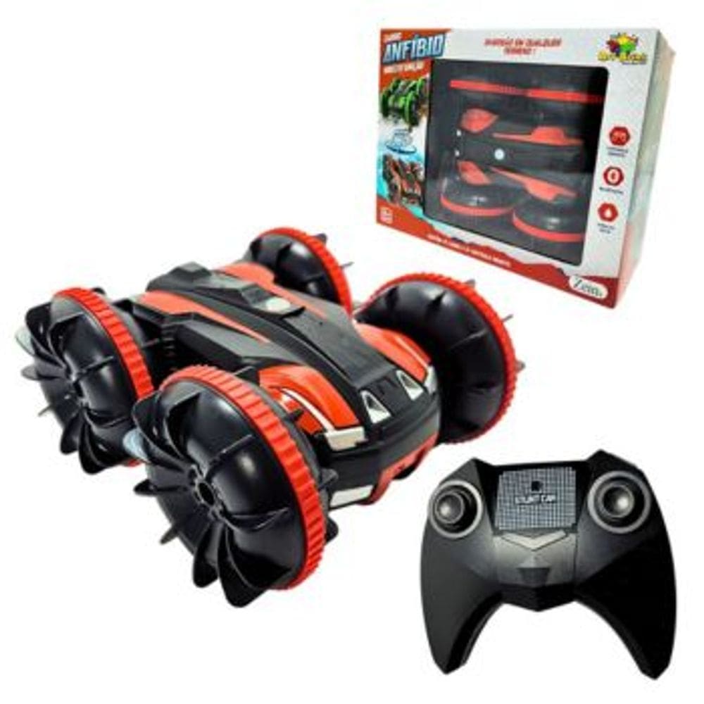 Carro Anfibio Controle Remoto Multifuncao Art Brink Recarregavel Anda na Agua