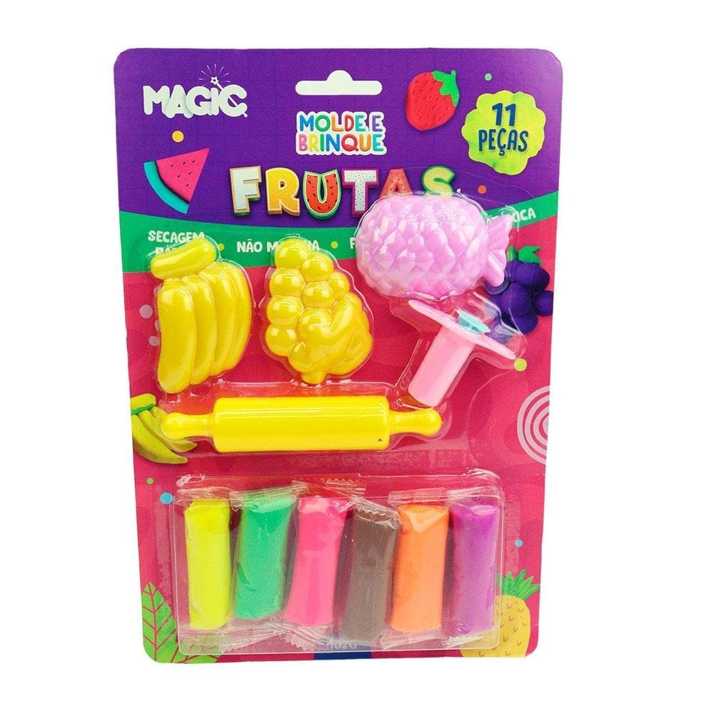 Massinha de Modelar 11 Peças com Molde Frutas - Tudo em Caixa