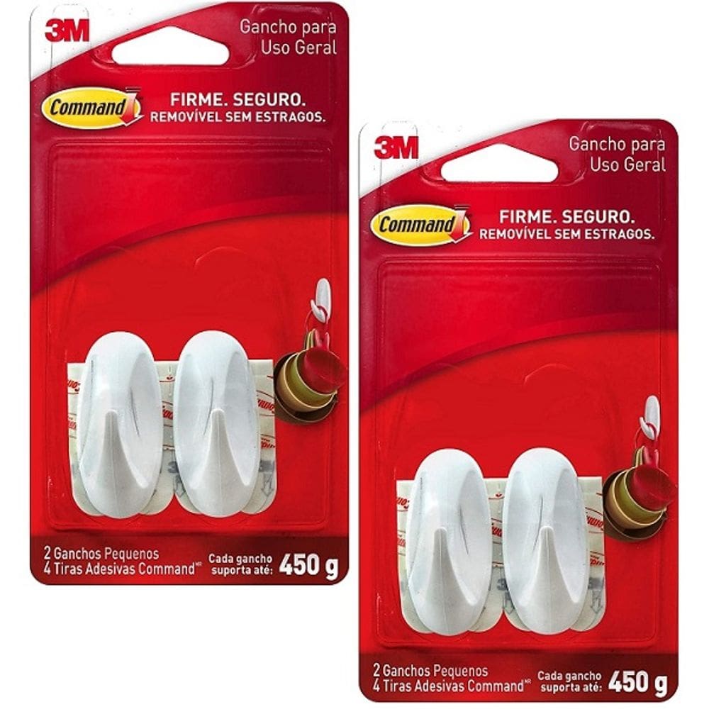 Kit com 4 Gancho Adesivo Command Branco Pequeno ATE 450G 3M