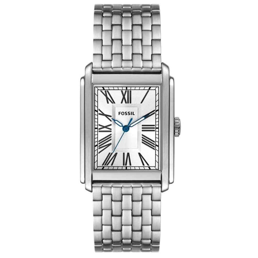 Relógio Fossil Masculino Ref: Fs6008/1kn Clássico Retangular Prateado