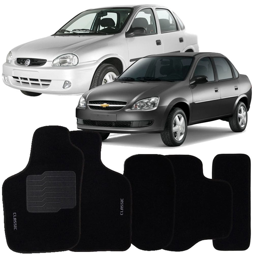 Jogo de Tapete Automotivo Carpete Corsa Classic 2003 à 2015 Soft Logo Bordado Preto 5 Peças