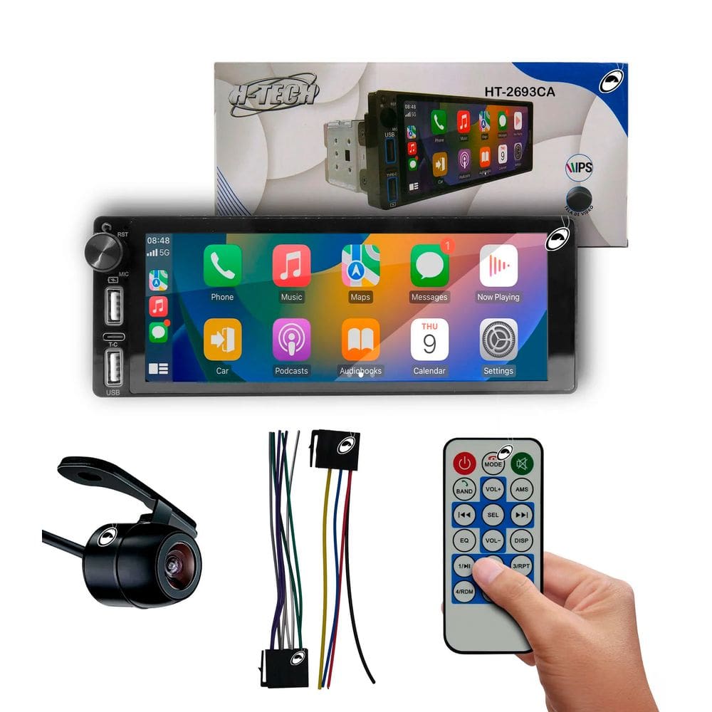 Multimídia Traseira 1 Din 6.8” HT-2693CA Android Auto Car Play H-tech + Câmera de Ré