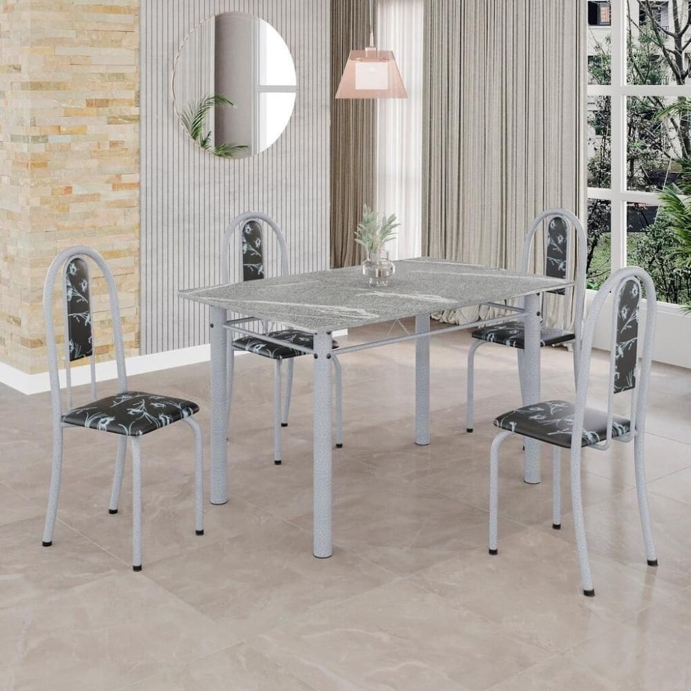 Conjunto De Mesa Tubular 4 Cadeiras 100x60cm Mart Perola Com Tampo Em Granito Topázio Isabel 020 - Tudo De Móveis Arabesco