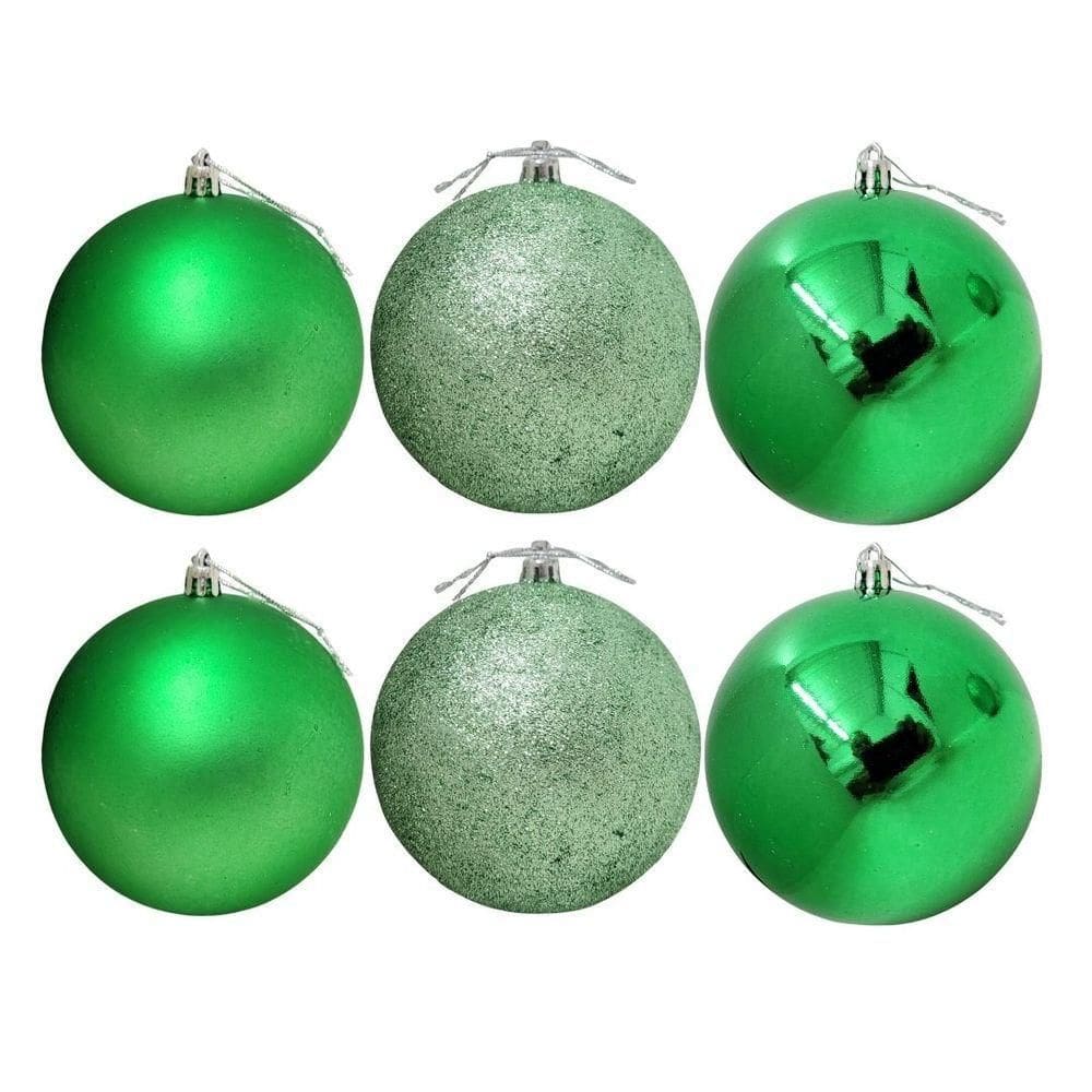 Conjunto 6 Bolas De Natal Verde Prime Texturas Mistas 10cm Glitter, Brilho E Fosca