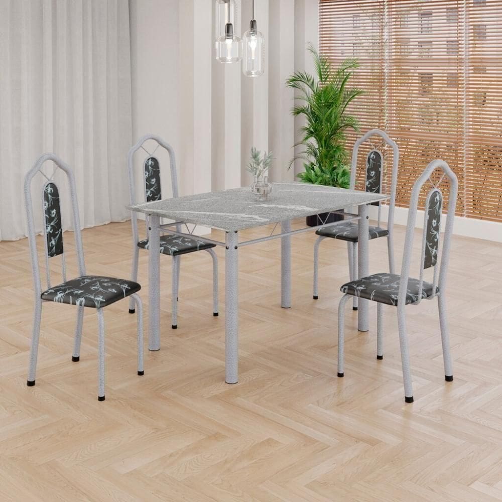 Conjunto De Mesa Tubular 4 Cadeiras 120x75cm Mart Perola Com Tampo Em Granito Topázio Brenda 010 - Tudo De Móveis Arabesco