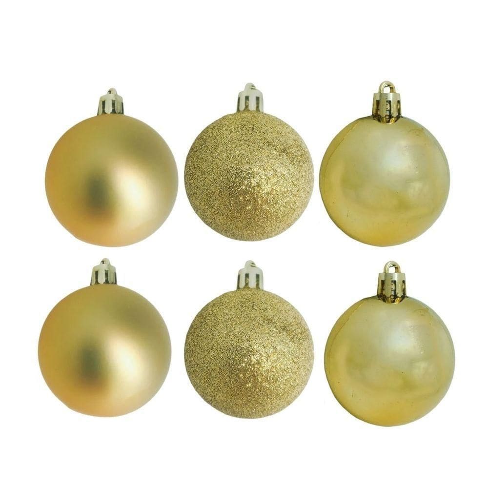 Conjunto 6 Bolas De Natal Dourado Prime Texturas Mistas 5cm Glitter, Brilho E Fosca