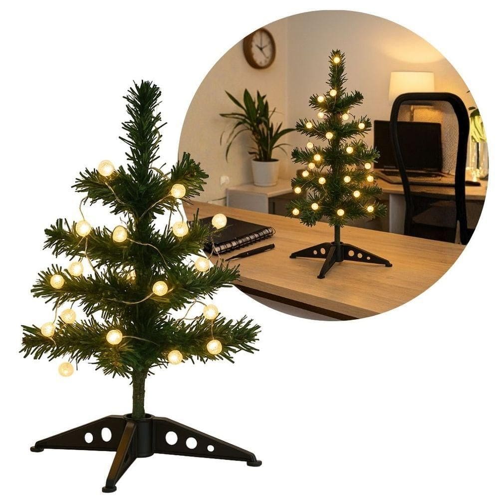 Mini árvore De Natal Iluminada Verde 30cm Com Led Bolinhas Branco Quente à Pilha