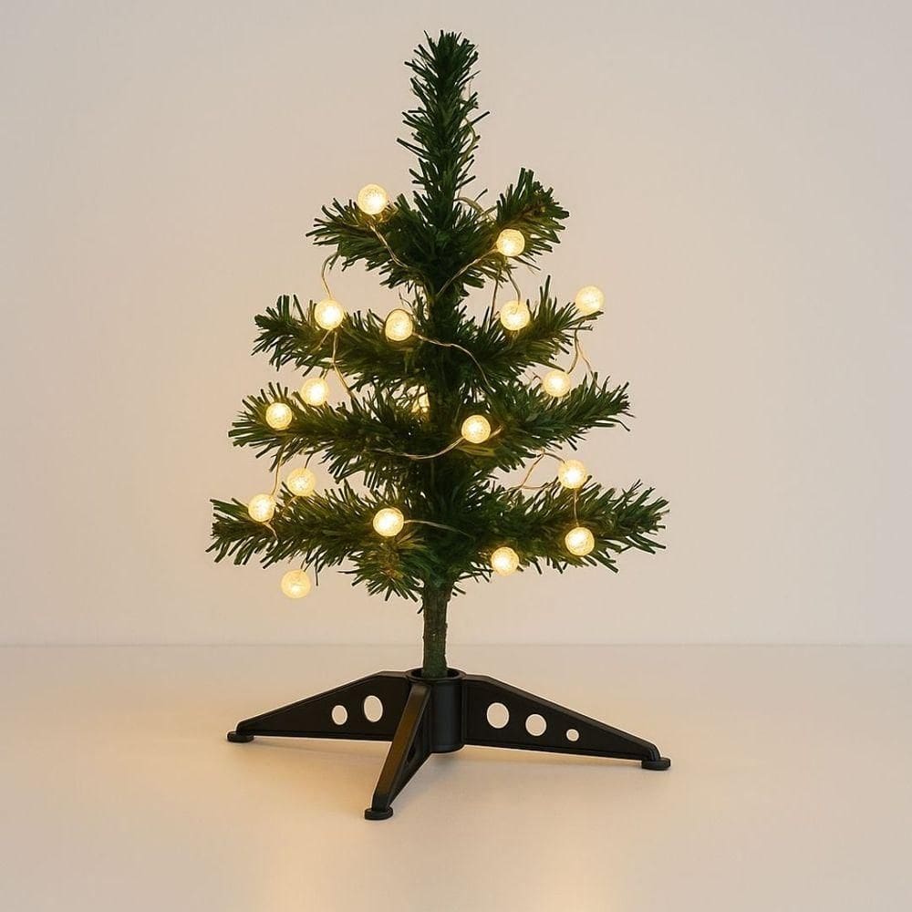 Árvore De Natal Iluminada 30cm 20 Bolinhas Led Branco Quente Enfeite De Mesa Prime