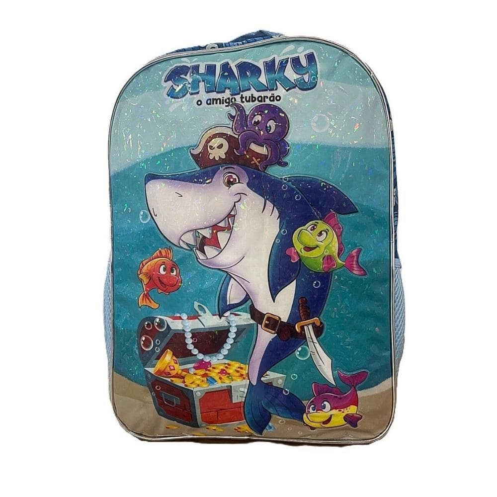 Mochila De Costas Infantil Criança Unissex Escolar Shark Amigo Tubarão