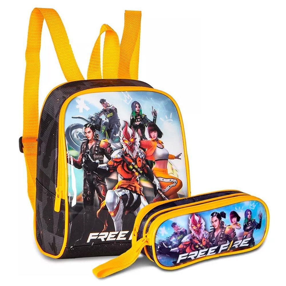 Kit Lancheira Térmica + Estojo Preto E Amarelo