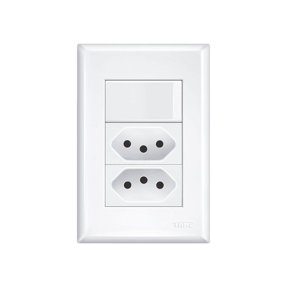 Interruptor Simples e Tomada Dupla 2P+T 10A Fame Evidence com Placa 4x2