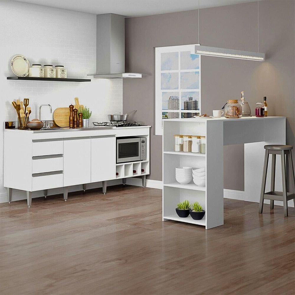 Kit Cozinha Americana Balcao Pia e Bancada Ilha MDP 2035 Menu Moveis