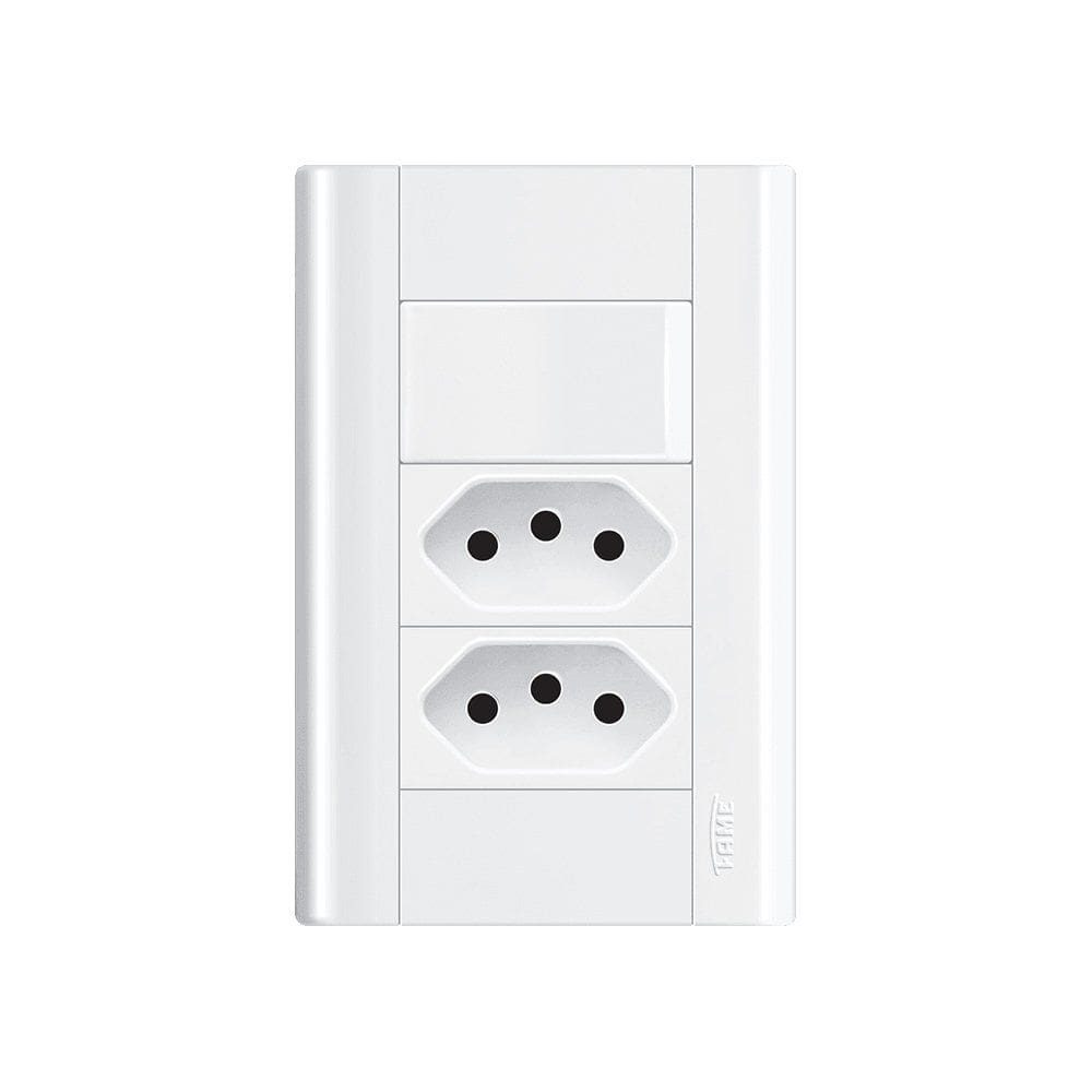 Interruptor Simples e Tomada Dupla 2P+T 10A Fame Modulare com Placa 4x2