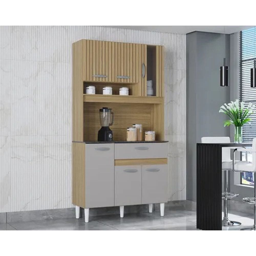 KIT COZINHA CORAL 6 portas DAMASCO RIPADO/OFF WHITE