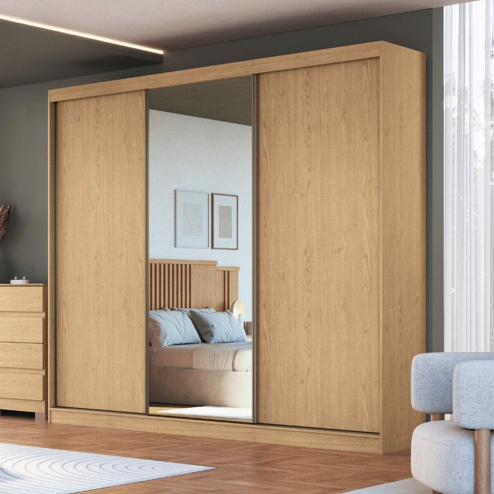 Guarda Roupa Casal Flex com Espelho 3 Portas de Correr em MDF Imperial New Moveis Castro