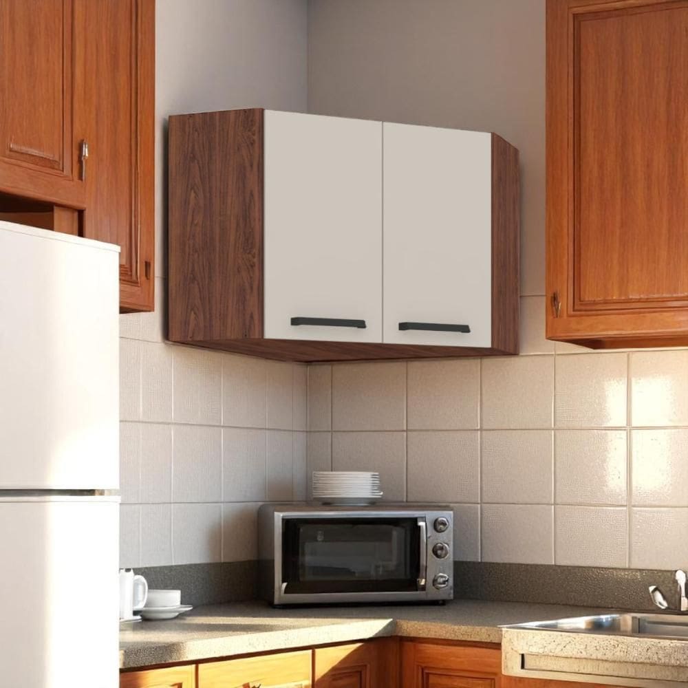 Armário Para Canto Obliquo Ametista Nogueira Off White