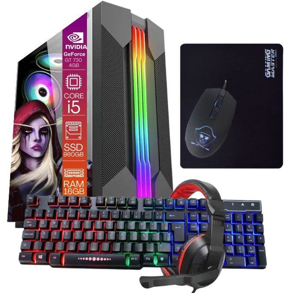 Computador PC Gamer Completo TOB Core i5 SSD 960GB 16GB VGA GT730 4GB Windows 10 Pro Trial + Teclado/Mouse + Mouse Pad + Headset