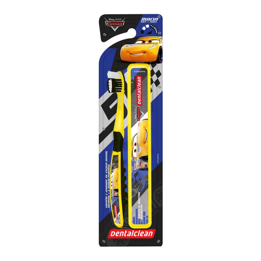 Escova Dental Dentalclean Carros Macia Soft Suave 3+ Anos Cores e Personagens 1 Unidade e Porta Escova