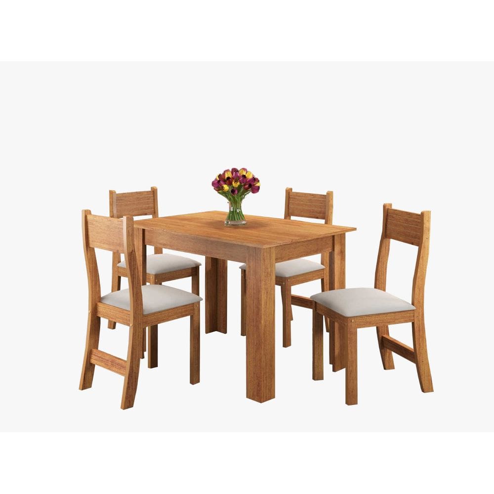 Conjunto de mesa PALLACE com 4 cadeiras BRISA CINAMOMO/LINHO OFF WHITE