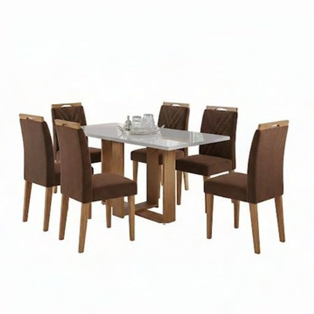 Conjunto de mesa HANA com 6 cadeiras Gol 1,60x80 CINAMOMO /OFF WHITE/MARROM