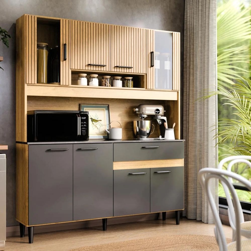 KIT COZINHA CORAL 8 portas DAMASCO RIPADO/CINZA