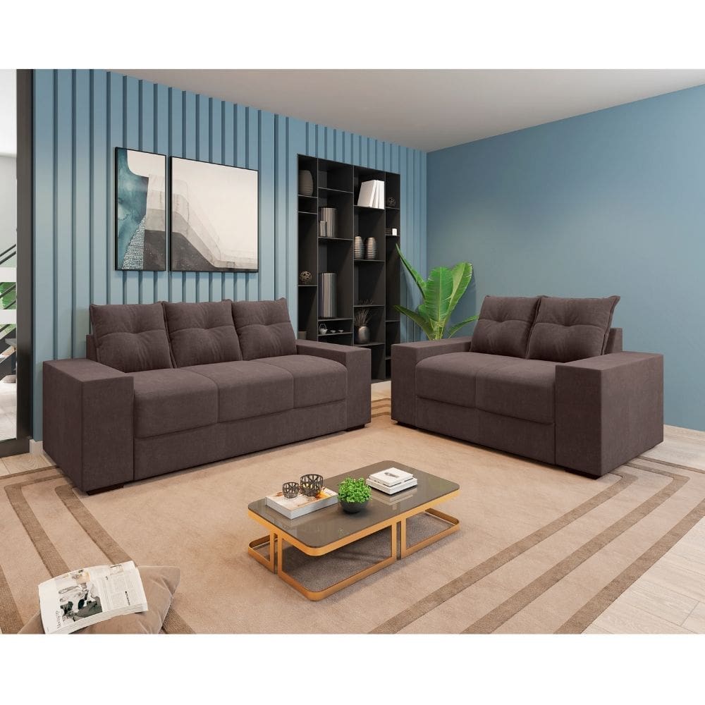 Conjunto Sofa 3 e 2 Lugares Suede Chamego II Flash
