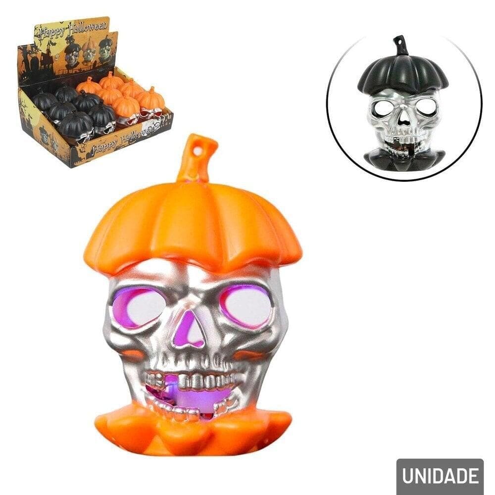 Enfeite Halloween Abóbora Caveira com LUZ Led - Tudo em Caixa