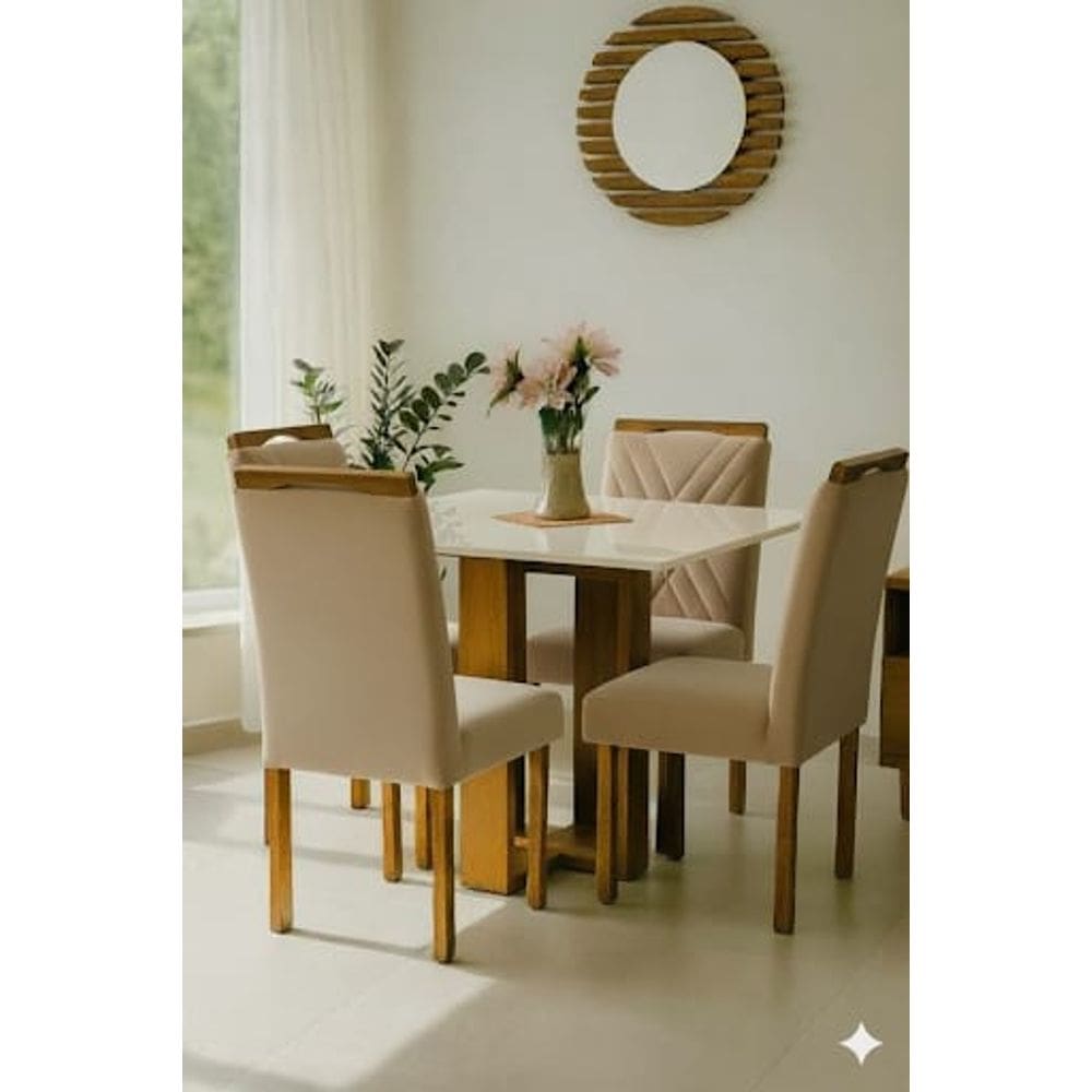 Conjunto de mesa ANJO com 4 cadeiras Gol Madeira-OFF WHITE/BEGE