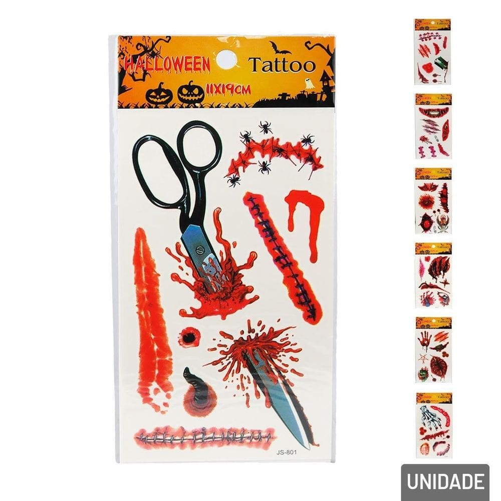 KIT de Tatuagem Temporária Halloween - Tudo em Caixa