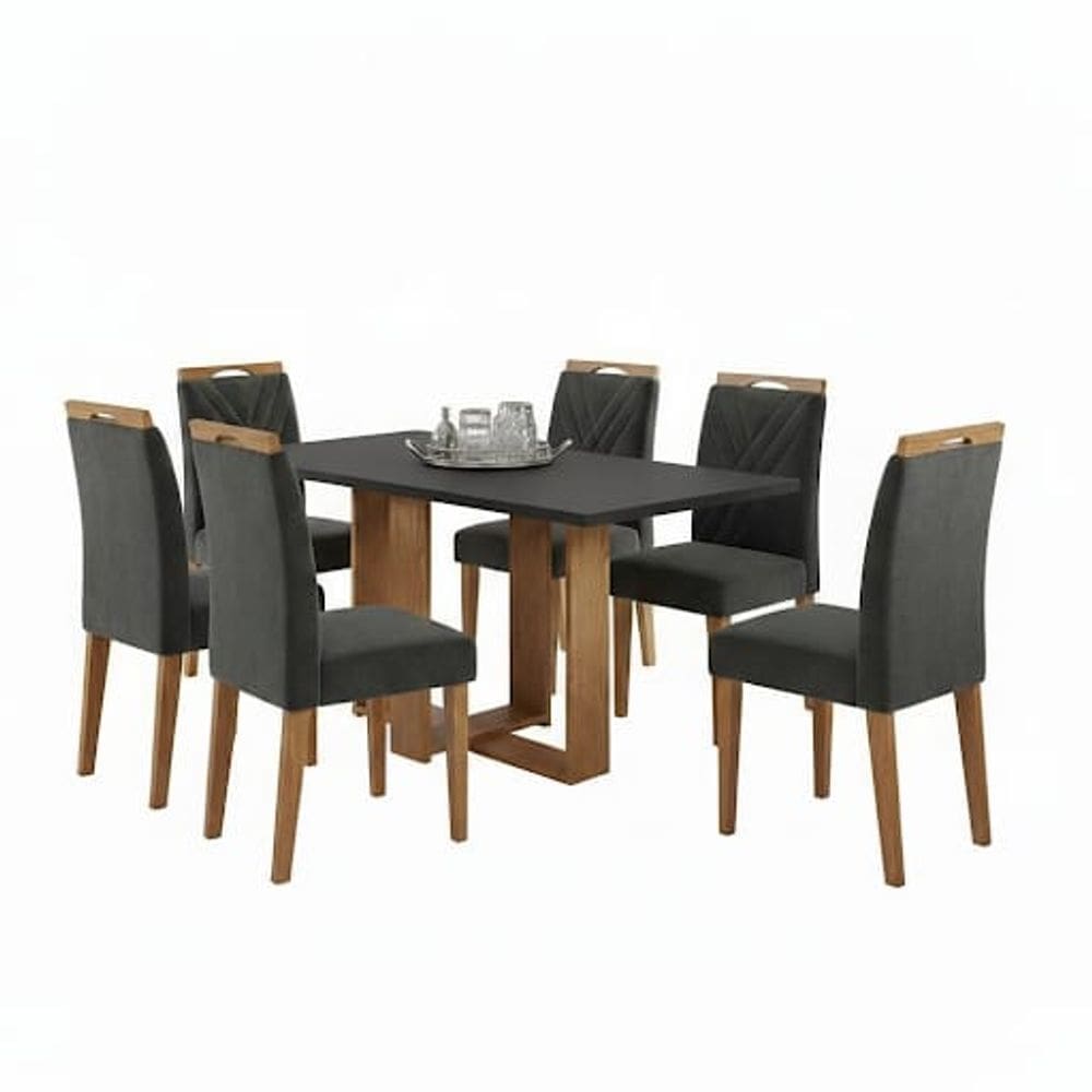 Conjunto de mesa HANA com 6 cadeiras Gol 1,60x80 MAdeira-CINZA/CINZA