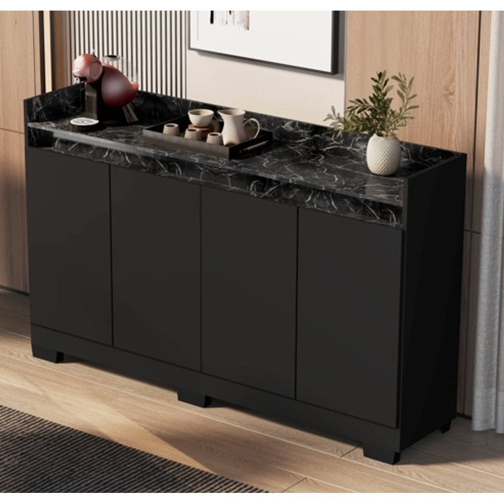 Buffet Real 04 Pts Preto/Marmore Preto