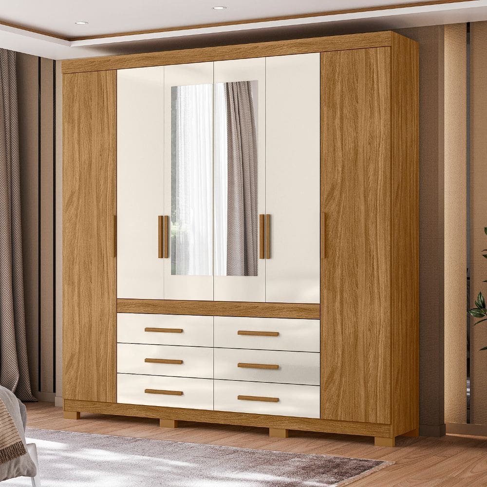 Guarda Roupa Casal com Espelho 6 Portas 6 Gavetas e Pes Franca Moval