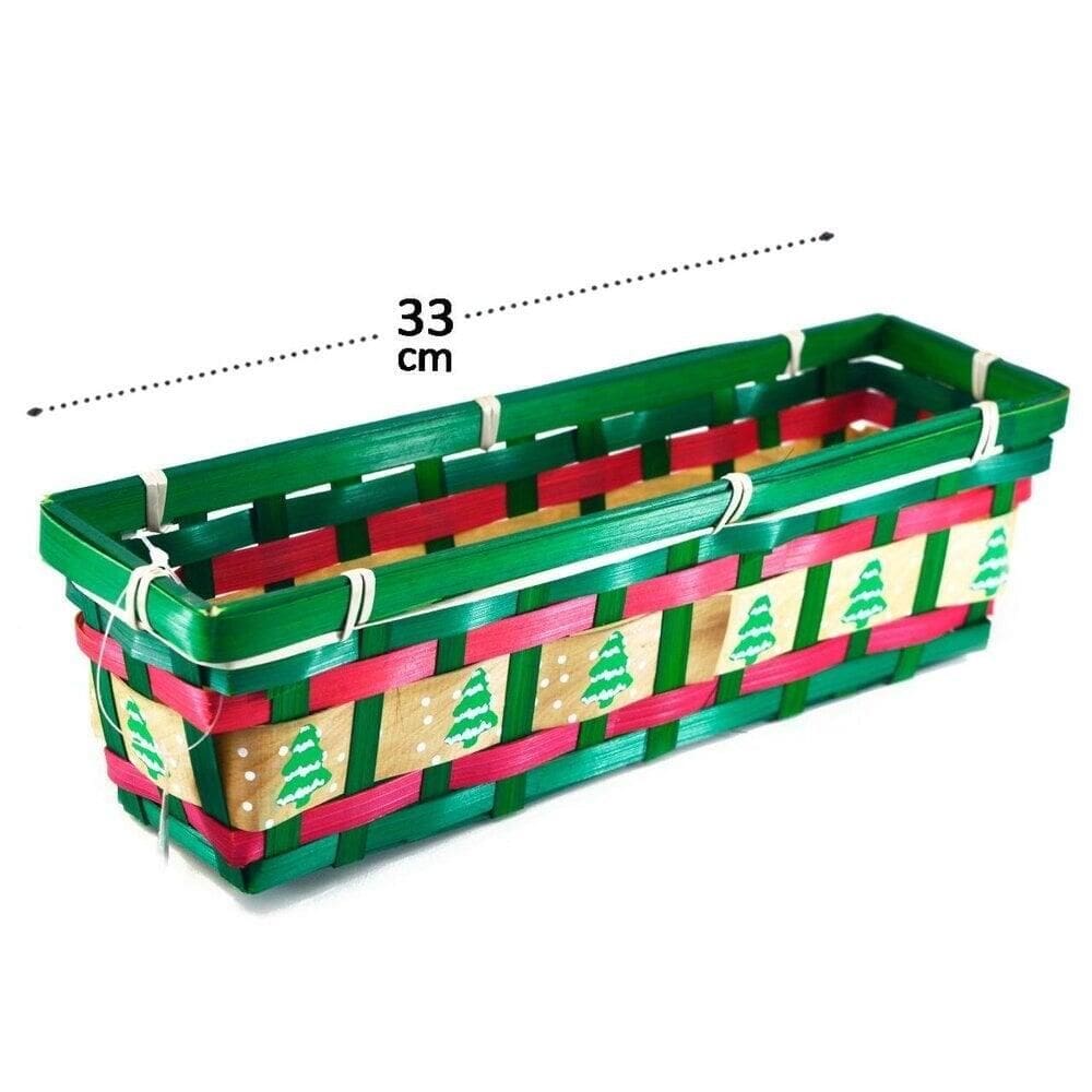Cesto de Bambu 33x9cm Retangular Pinheiros Natal - Tudo em Caixa