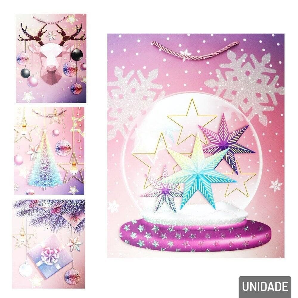 Sacola de Papel 40x30cm Figuras Natal  - Tudo em Caixa
