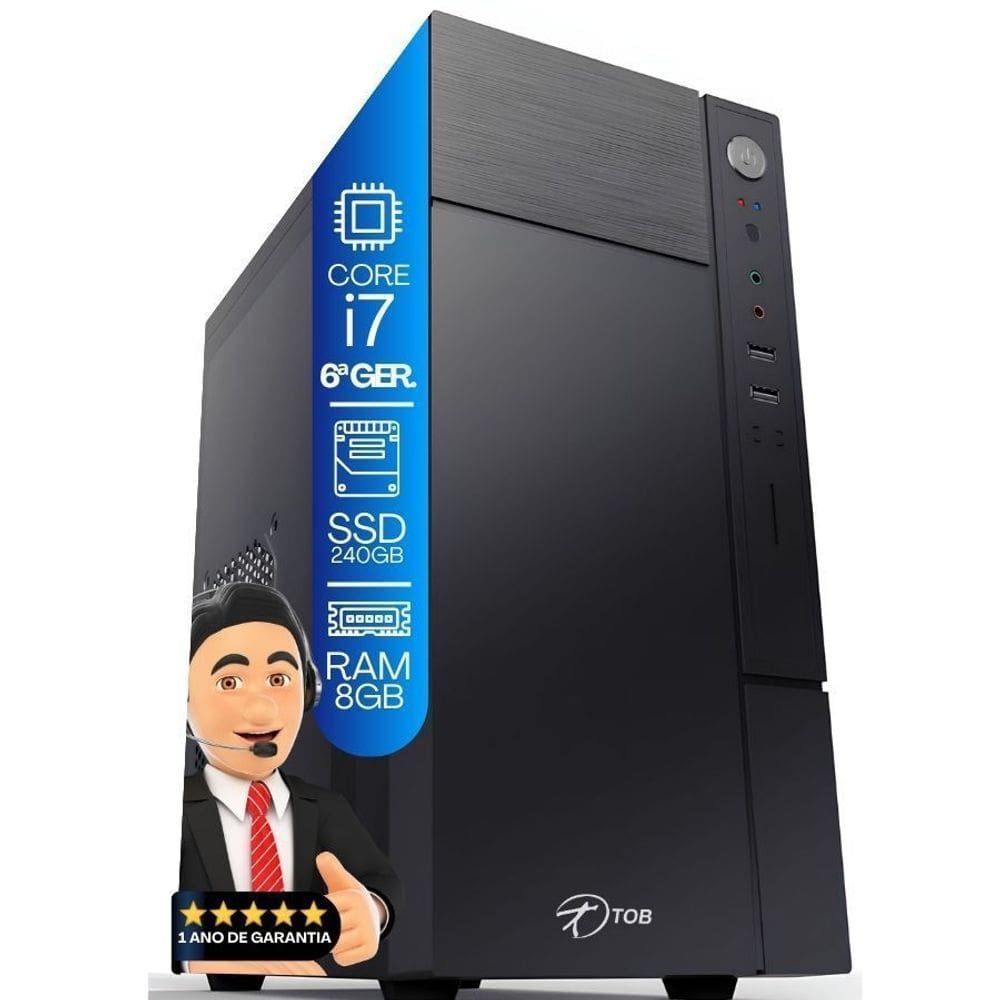 Computador TOB Intel Core i7 6ªGeração Memória 8GB SSD 240GB Win10 Trial Desktop PC CPU