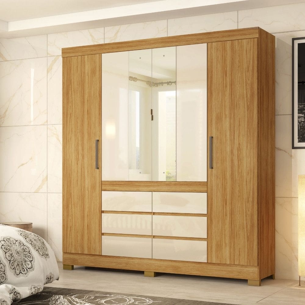 Guarda Roupa Casal com Espelho 4 Portas 6 Gavetas Cádis Demóbile