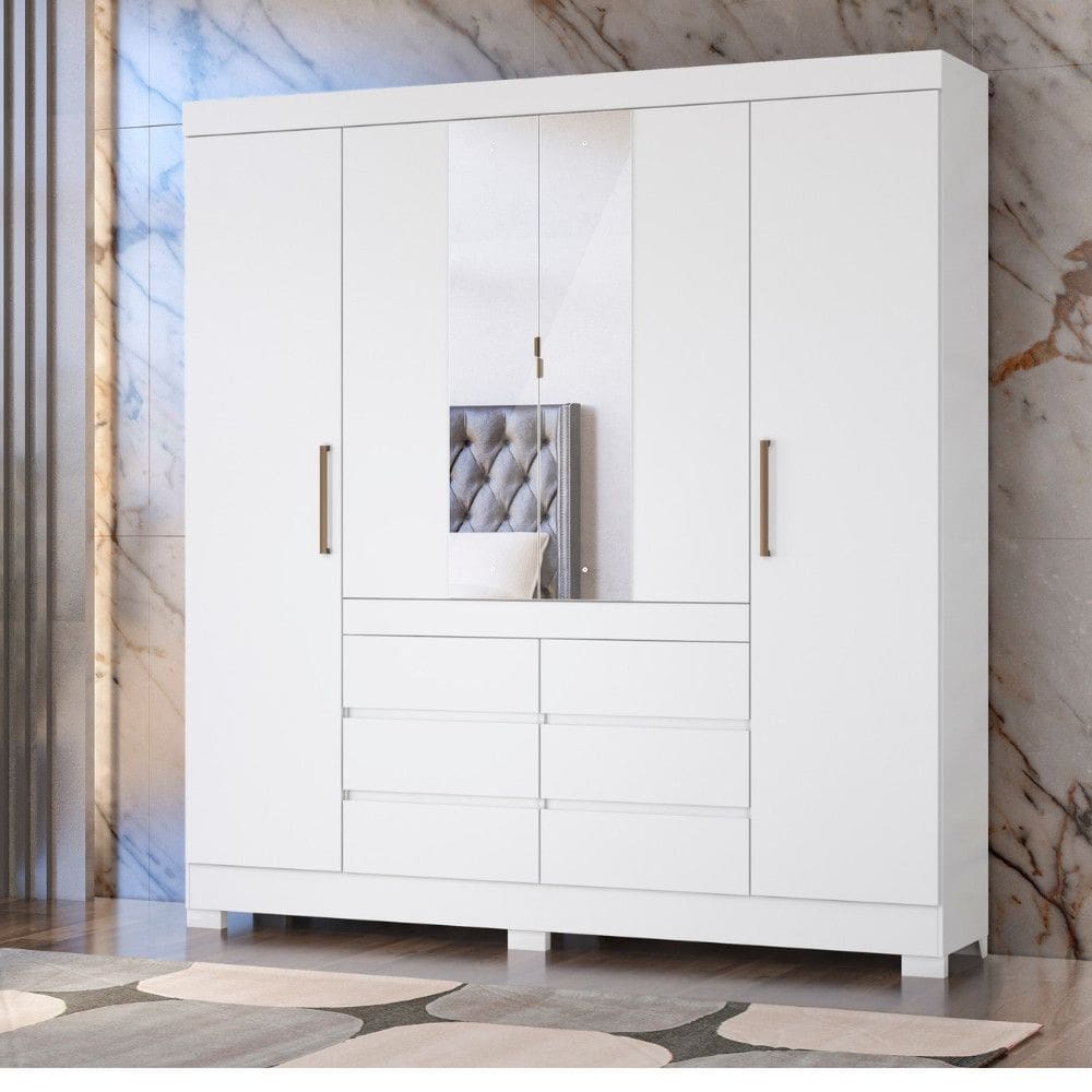 Guarda Roupa Casal com Espelho 4 Portas 6 Gavetas Cádis Demóbile