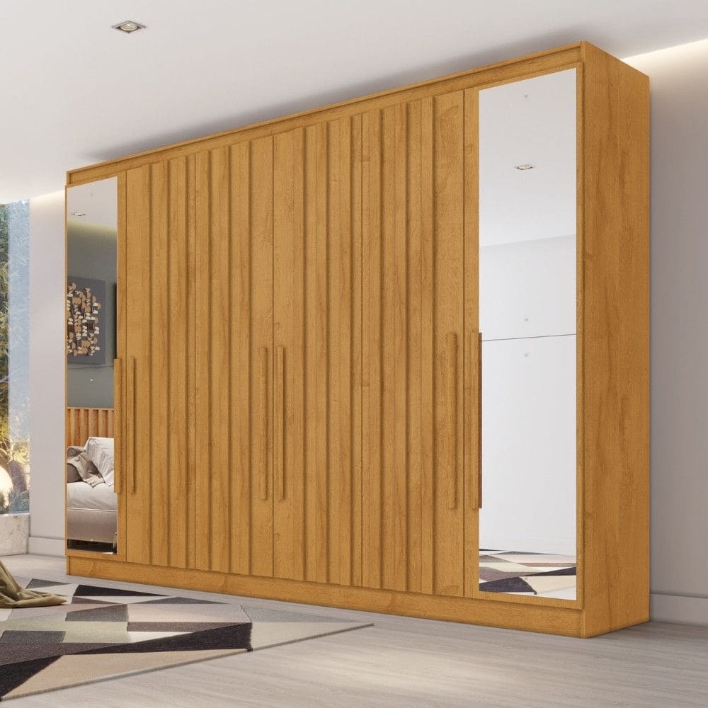 Guarda Roupa Casal Ripado com Espelho 6 Portas Em MDF Oxford Made Marcs