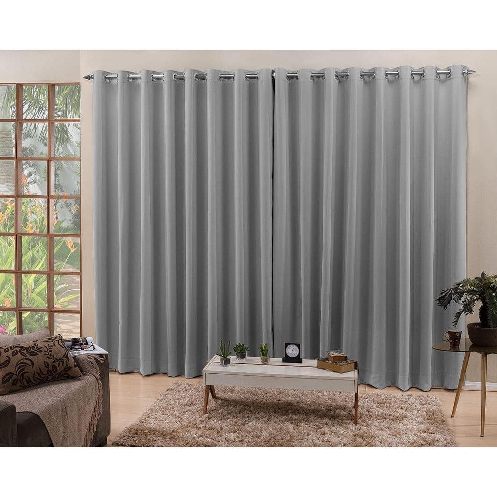 Cortina De Varão Cinza 4,00X2,50 Blecaute Tecido