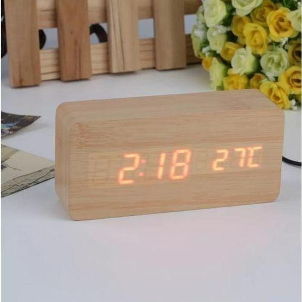 Relogio Despertador Mesa Digital Madeira Sound Control