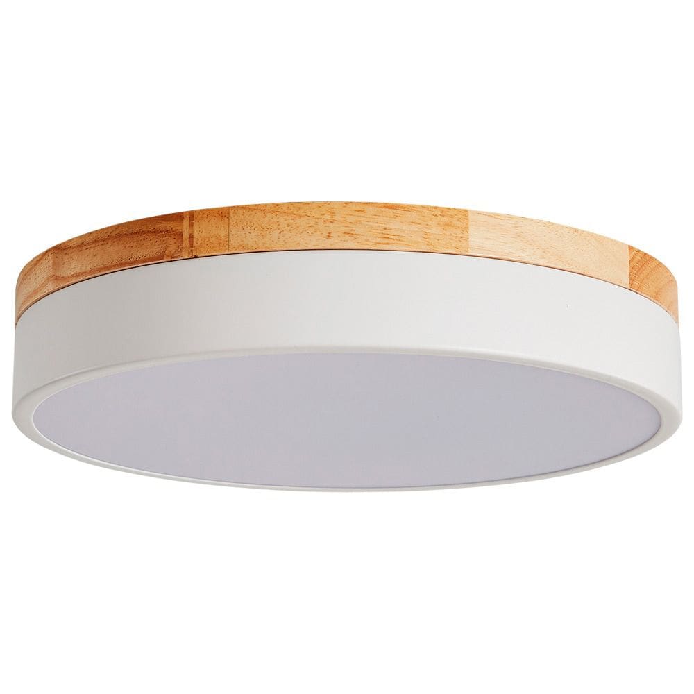 Plafon de Sobrepor Redondo Branco Estilo Madeira 40cm Led 25W 3 em 1 Bivolt 16123-PL