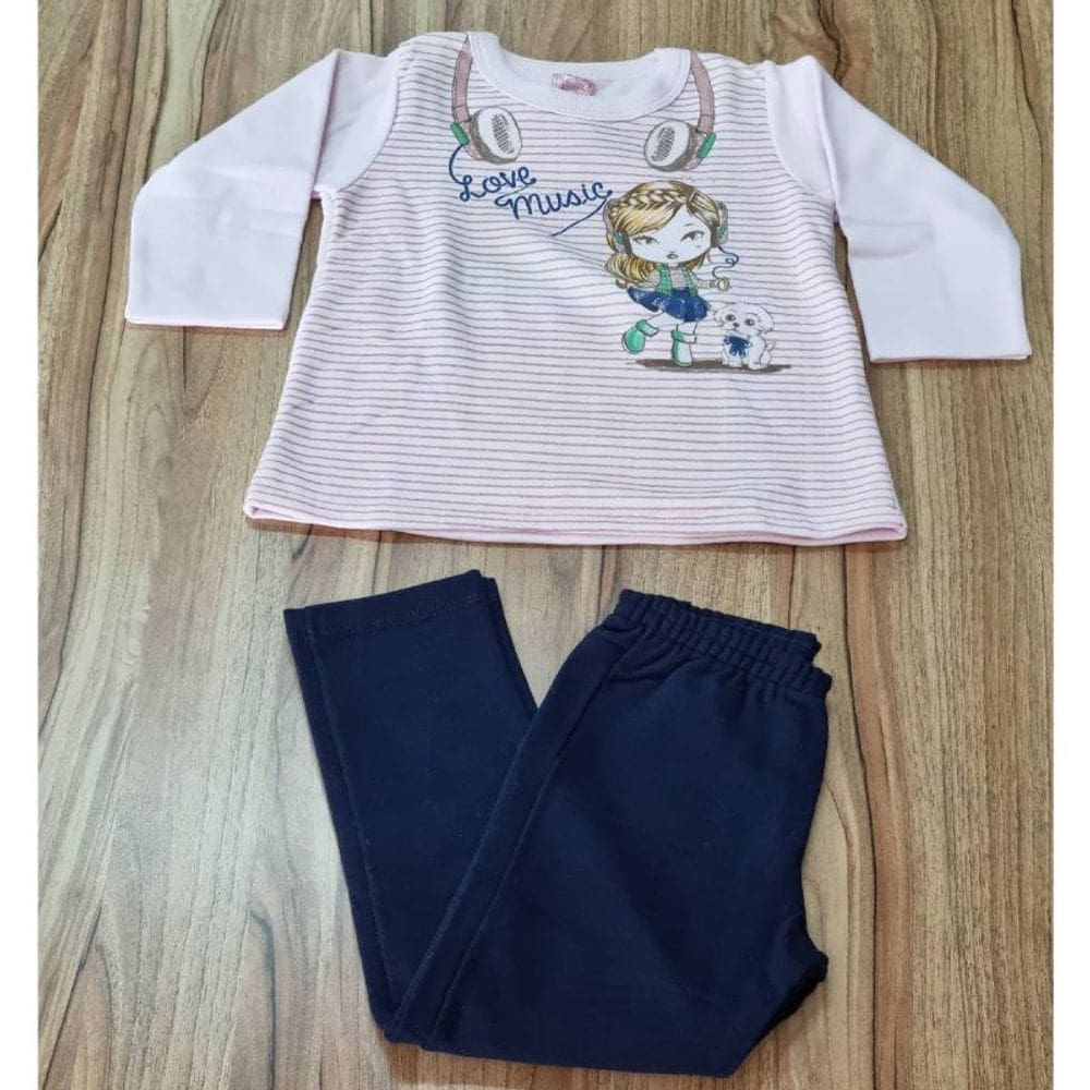 Conjunto Infantil Feminino Inverno Listras Rosa Meninas 3