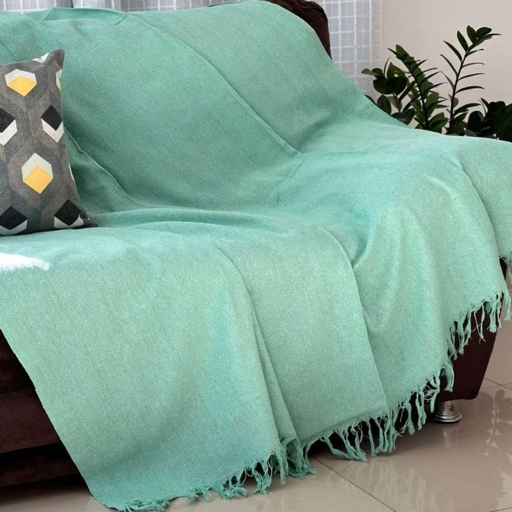 Manta Para Sofá E Cama 2,20x1,70cm Decorativa De Luxo Grande Capa De Sofa Verde água
