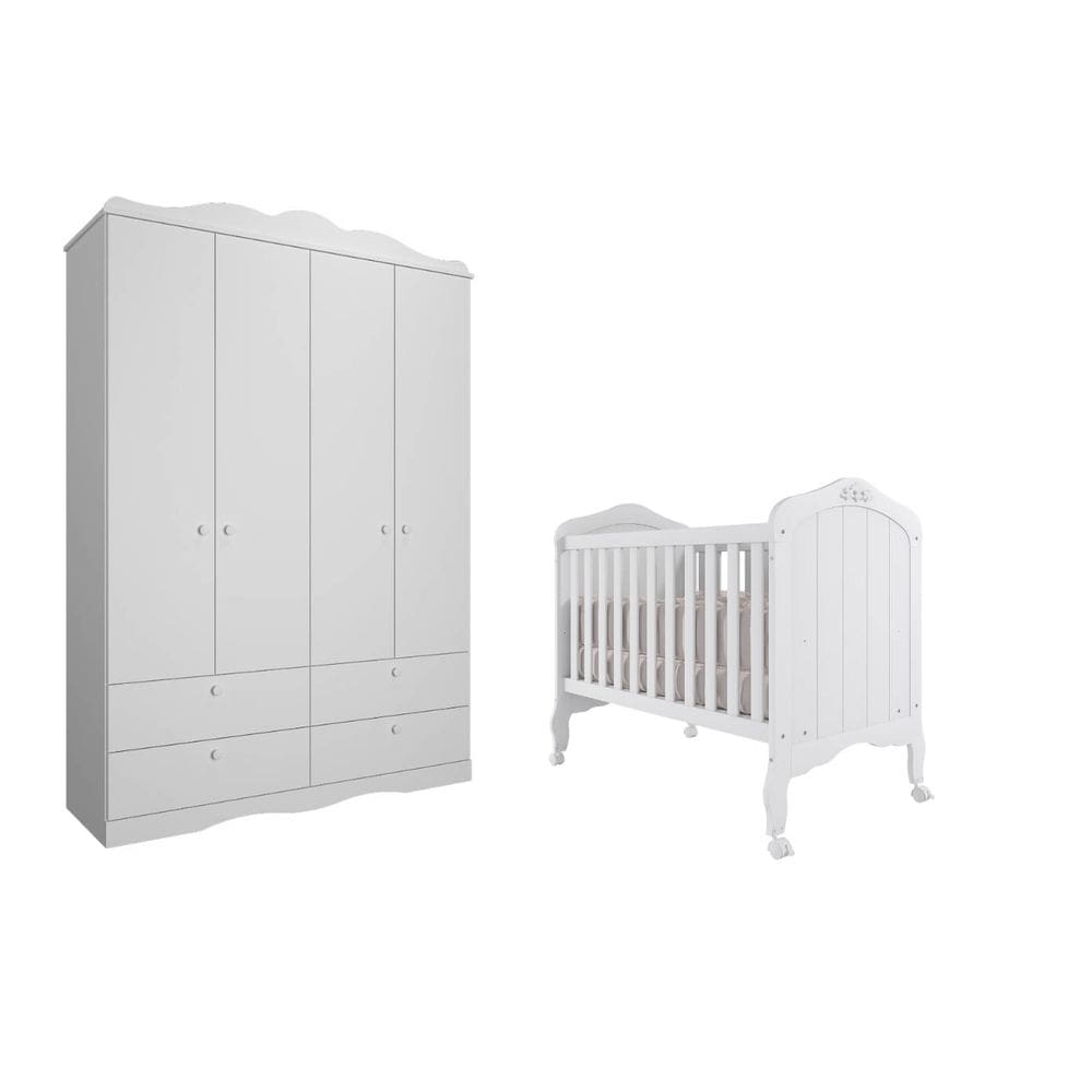 Quarto Bebe Berço e Guarda Roupa Harmonia Encanto MDF