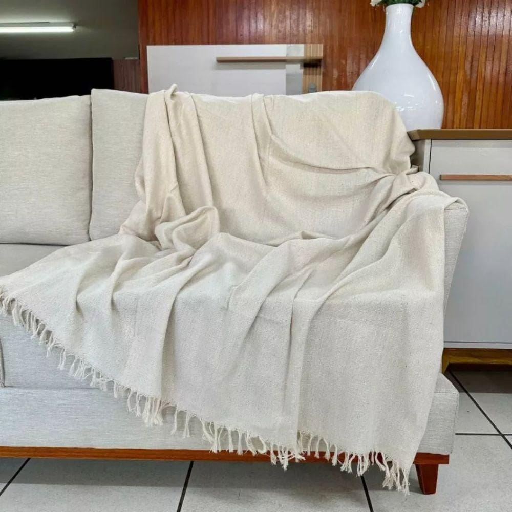Manta Para Sofá E Cama 2,20x1,70cm Decorativa De Luxo Grande Capa De Sofa Branco Cru