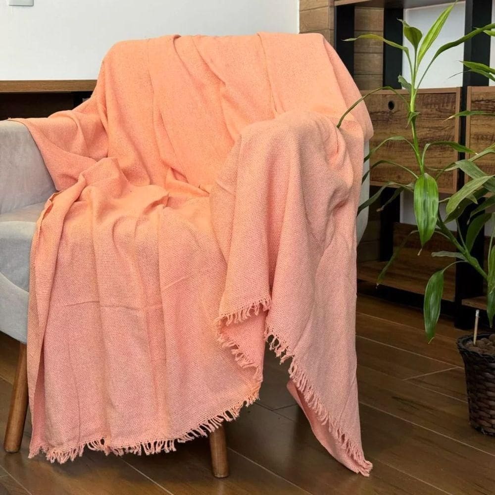 Manta Para Sofá E Cama 2,20x1,70 Capa Protetor E Cobertor De Sofa Grande 2 E 3 Lugares Terracota Salmão