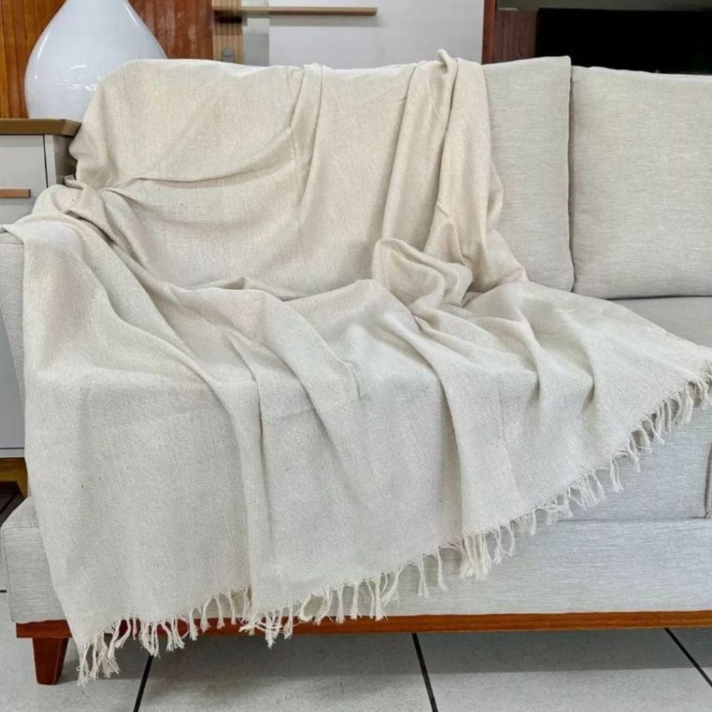 Manta Para Sofá E Cama 2,20x1,70 Capa Protetor E Cobertor De Sofa Grande 2 E 3 Lugares Terracota Branco Cru