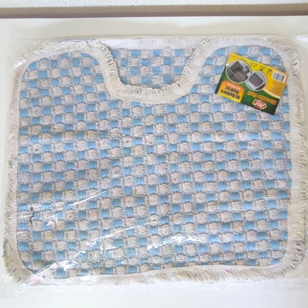 Kit 3 Peças Tapete Banheiro Xadrez Daminha Taolha De Piso Chão 50x40cm Azul Claro Liso