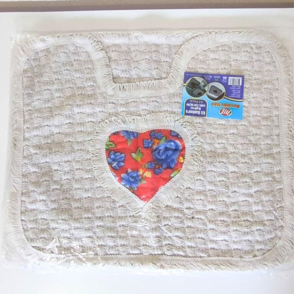 Kit 3 Peças Tapete Banheiro Xadrez Daminha Taolha De Piso Chão 50x40cm Cru Com Estampa