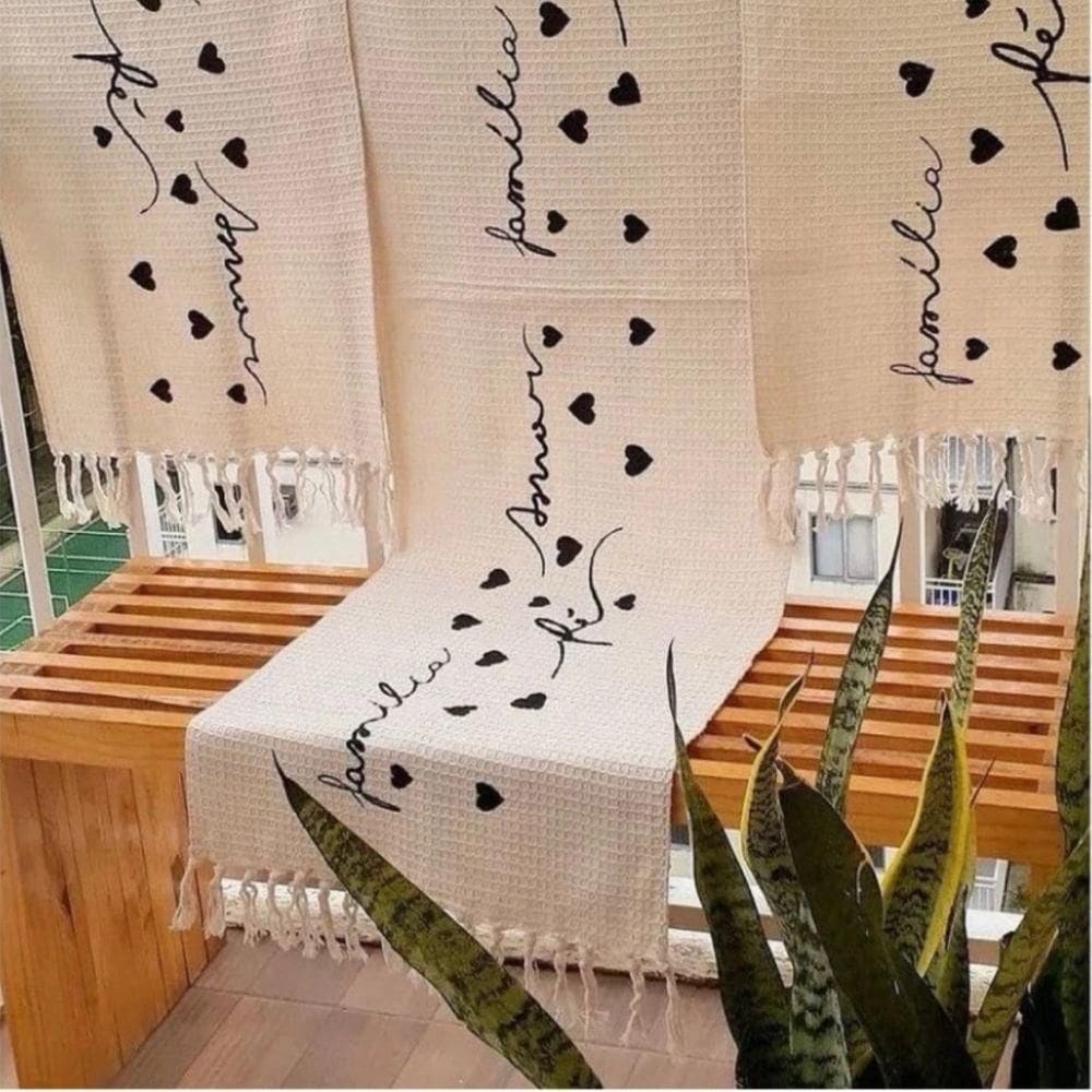 Kit Jogo De Passadeira Tapete De Cozinha Grande 3 Peças Estampado Com Nozinho Tecido Grosso Modelo Família Amor E Fé Cru